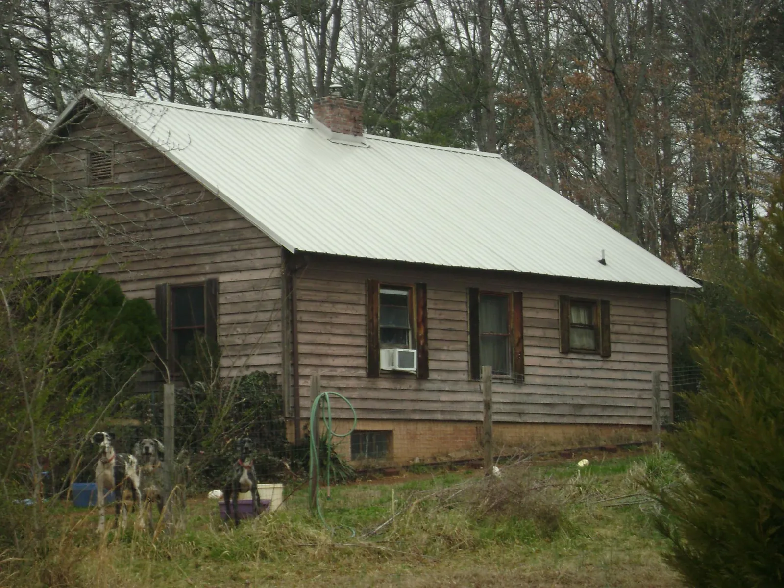 White metal roof on an old wood sided farmhouse, from a Metal Roof Installation job in Pierce